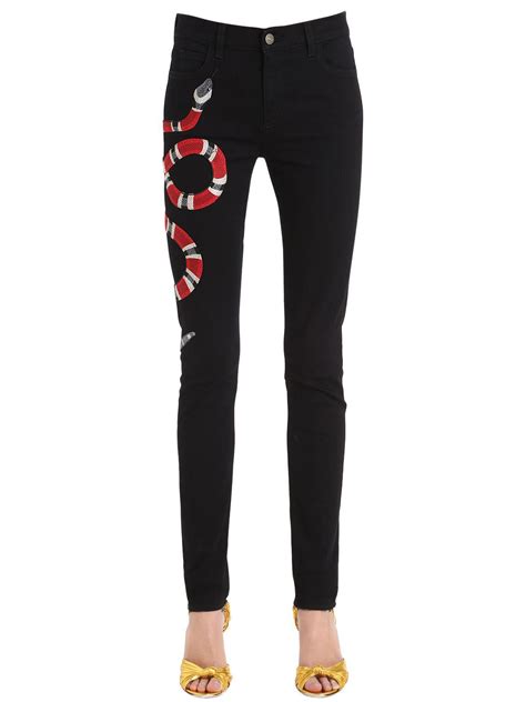 gucci jeans womens|gucci snake embroidered jeans.